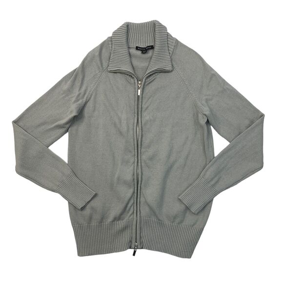 Boston Proper Sweater Womens M Medium Gray Full Zip Knit Cotton Ribbed Trim - Picture 1 of 11